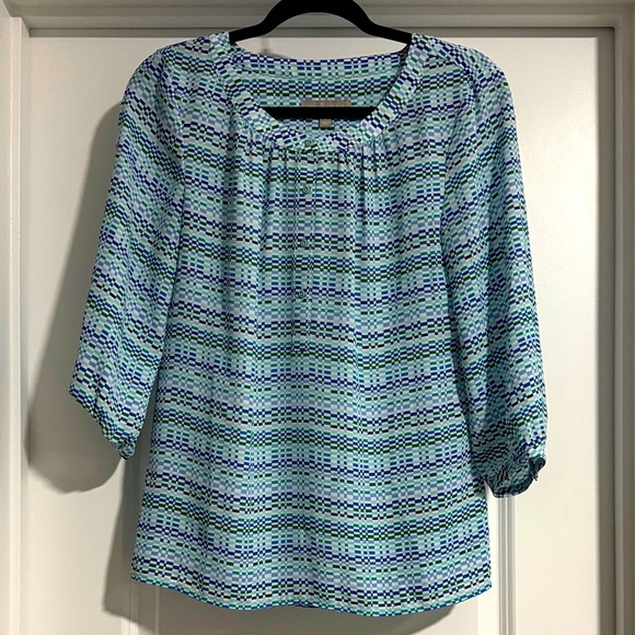 Banana Republic Tops - Banana Republic Cobalt blue, Aqua and Navy Patterned Blouse